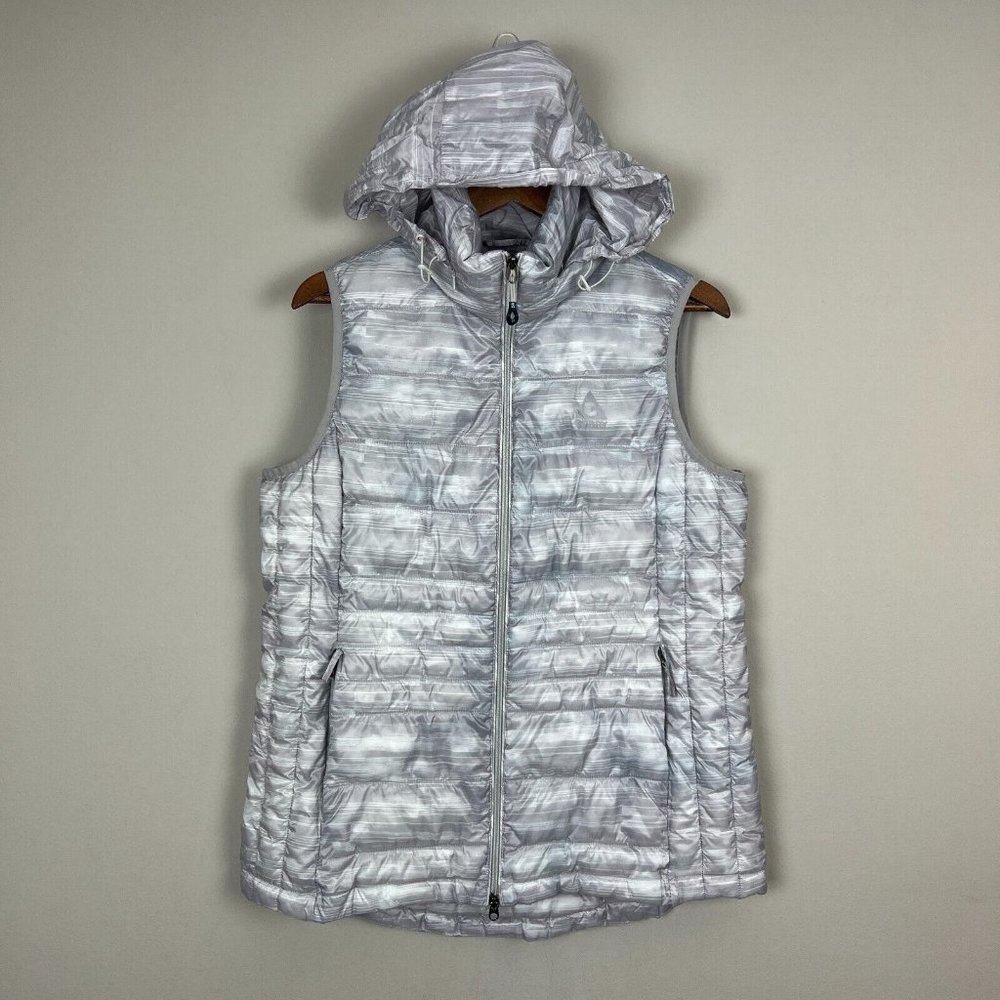 Gerry Puffer Vest Womens Large Gray Full Zip Lightweight Outdoor Stowaway Hood L